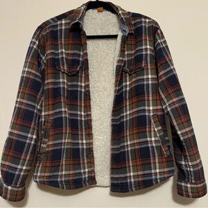 Plaid Fleece-Lined Shirt Jacket in Brown and Cream